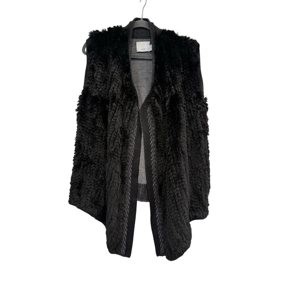 Vince Black Rabbit Fur Sweater Vest Sz Med